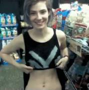 Girl flashes tits in gas station [GIF]