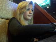 Hot blonde flashes in the Internet Cafe [GIF]