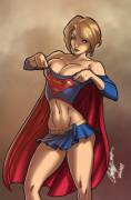 Powergirl wears Supergirl's Uniform (DC) [Artist: iANAR]