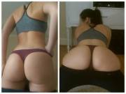 Pulling down my yoga pants in two different positions, which do you prefer?
