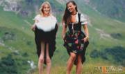 Two country girls flashing and getting embarrassed
