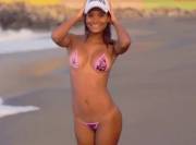 Cecilia Carrillo happily modeling her sexy micro-bikini [gif]