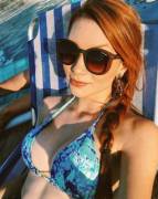 Blue bikini, red hair