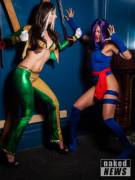Kat and Carli from Naked News Cosplay as Rogue and Psylocke