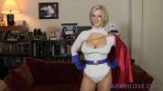 Busty blonde gets a mouthful in tight costume