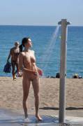 Beach shower completely nude