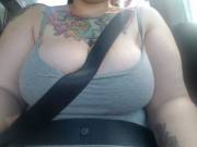 Seat belt tits with no bra