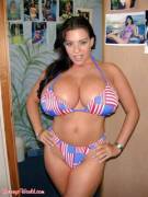 Linsey Dawn in an American flag bikini for the 4th of July.