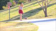 Walking with her dog