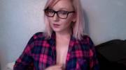 Pink hair, glasses, flannel &amp; cleavage (u/CandyGlitter @ r/FlannelGetsMeHot)