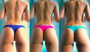 Trying on three different colors of a the same VS thong