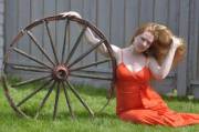 Redhead, Red Dress, Wagon Wheel