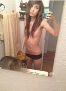 Sexy, skinny college teen and her cat (xpost /r/realsexyselfies)