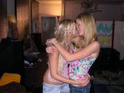 Two blondes happy to kiss
