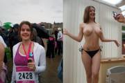 Running for cancer research, and stripping too