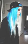 Neon Blue &amp; White Hair