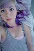 Cute &amp; innocent girl w/ blue &amp; purple hair