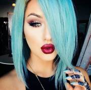 Blue hair, red lips (from /r/makeupfetish)