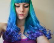 Me with Curly green-blue-purple hair :3