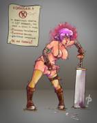 Futa Warrior Girl in "Lust Dungeon" (OC Art)