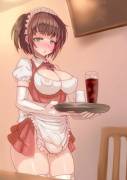 Getting a drink at a futa maid cafe (Aya)