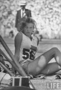 Swedish high jumper Gunhild Larking seen here awaiting her turn at the Melbourne Olympic Games in 1956... Whoa