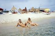 Topless at La Voile Rouge on Pampelonne beach, Ramatuelle, France, August 1970