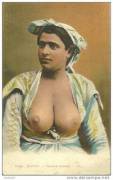 Topless Arab girl, vintage postcard by Levy &amp; fils, 1900s.