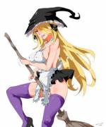 Cynthia in a naked apron witch outfit