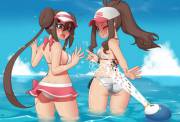 Rosa and Hilda enjoying the water (Kuro) [Trainer]