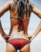 Belen Hostalet Tribaldos ~ red kiini bikini one-piece.