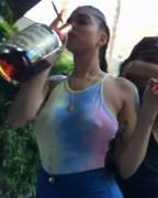 Swigging a bottle of Hennessy while your friend plays with your tits.