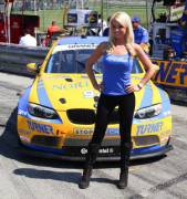 Petite blonde Promo Babe if you look close enough, you'll find a race car (x-post /r/PromoBabes)