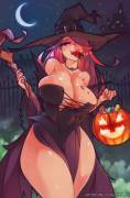 Sorceress enjoying her Halloween spoils by rtilrtil (x-post r/thick_hentai)