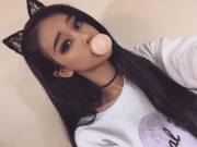 Cat ears and bubble gum.