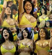 Brazilian woman at a soccer game