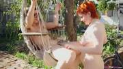 [F&gt;F]Hairy lesbian rimjob on hammock