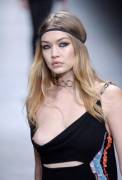 Gigi Hadid suffers nip slip on Versace Milan Fashion Week Runway