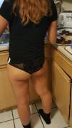 GF cooking dinner for me in her panties.