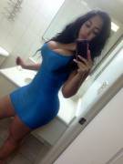 Tight blue dress selfie