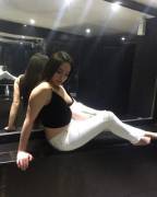 Lebanese Maria posting her tit out in public bathroom, barefeet for some reason ;)