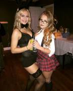 2 Schoolgirls, One Dressed as a Bunny, the Other as a Schoolgirl