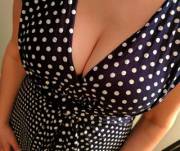 Polka Dot dress, lots of cleavage