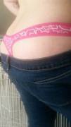 Pink thong in jeans