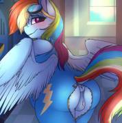 The best thing about the Wonderbolts uniforms? Easy plot access. Just ask Rainbow Dash for a demonstration (artist: Candyclops)
