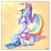 Rainbow Dash trying out her new dildo [anthro] (artist: hoodie)