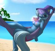 Trixie lounging in a hammock on a tropical vacation [anthro] (artist: Patch)