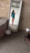 Closing in with full body blue bathing suit (GIF)