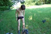 Cute Twink Stripping Outdoors