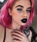 Pink hair with black lips